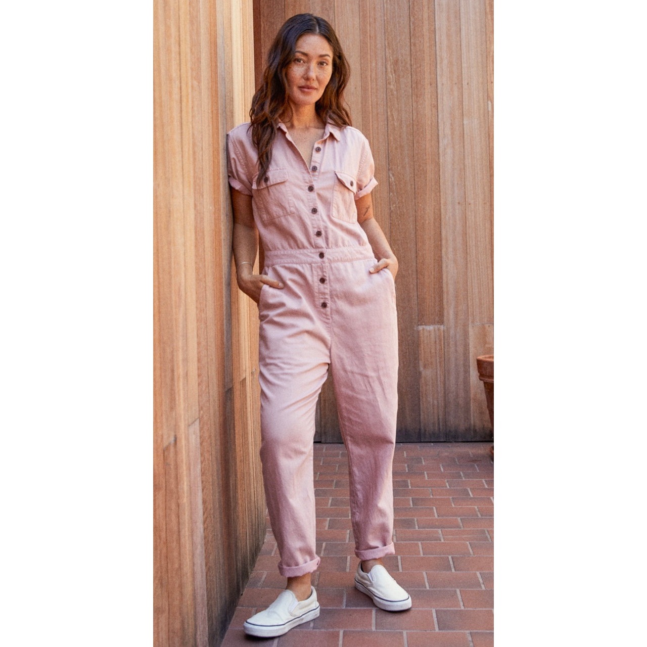 Nwt Outerknown S.E.A. Jumpsuit Pink Moment Small Linen Blend Chic Utility Casual